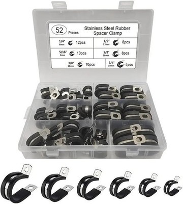 12/52 pc Rubber Cushion Insulated Clamp Stainless Steel Cable Clamps Assortment