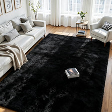 8X10 Area Rug for Living Room, Ultra Soft Fluffy Black Rugs for Bedroom, Non Sli