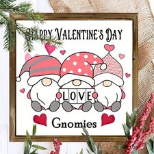 Cute Valentine's Wooden Plaque: Gnome Trio "Love Gnomies" Holiday Decoration