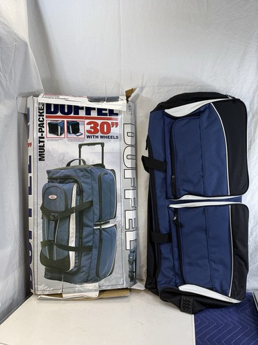30" Multi-Packer Rolling Duffel Bag Wheeled Travel Luggage Blue Black 5 Pockets