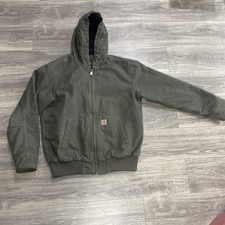 Carhartt Mens Size L Loose Fit Work Duck Jacket Model J130-M Green Moss Quilted
