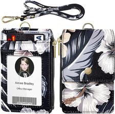 Badge Holder with Zipper, ID Badge Card Holder Wallet with 5 Card Slots, 1 Side