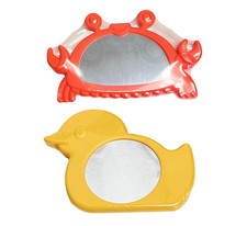 2 Toddler Baby Bath Suction Cup Animal Mirrors Duck Crab NEW