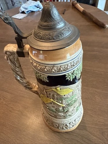 Excellent Musical Large Ceramic Lidded Beer Stein 12.75 Inches Tall