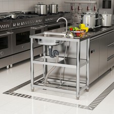 Kitchen Sink with Draining Board Commercial Restaurant Catering Prep Table Shelf
