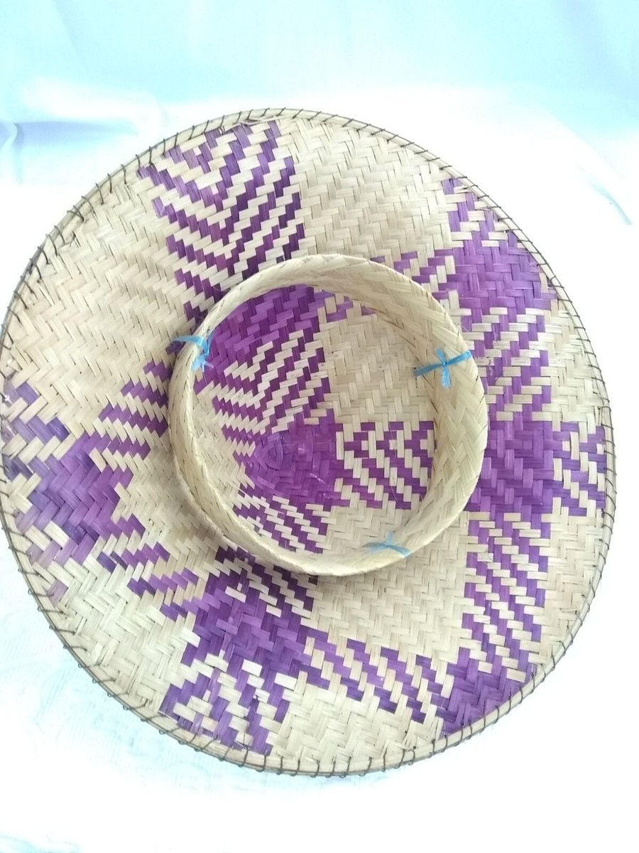 Vintage Asian conical decorated painted farmer style hat | eBay