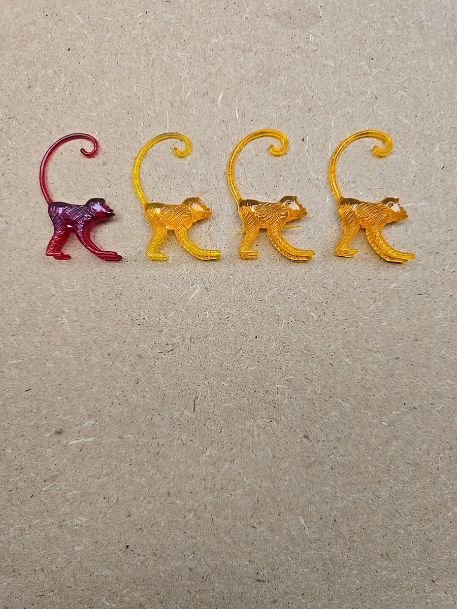 1961 Zoo Piks Gray Red Orange 4 Monkey Cocktail Drink Hangers