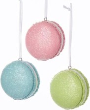 Glittered Macaroon Pastel Candy Christmas Ornaments Set of 3 - Pink Purple Green