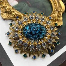 Vintage Rhinestone Round Brooch Unisex Retro Crystal Pins Jewelry Accessories