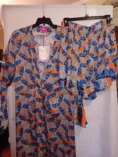 Luxury Floral and Cheeta Print Day Robe and RUFFLED EDGE SHORT SET,SZ 2X.