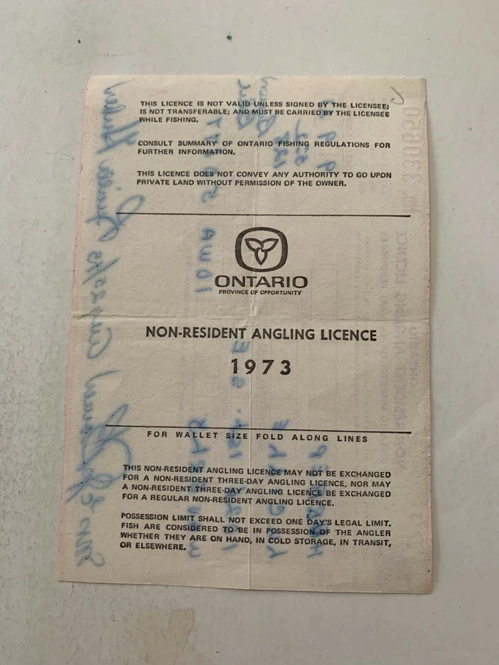 1973 Ontario Canada Non Resident Angling License - Image 2 of 2