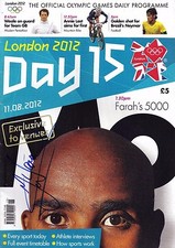 Mo Farah Genuine Hand Signed London 2012 Olympic Programme Day 15 AFTAL COA (B)