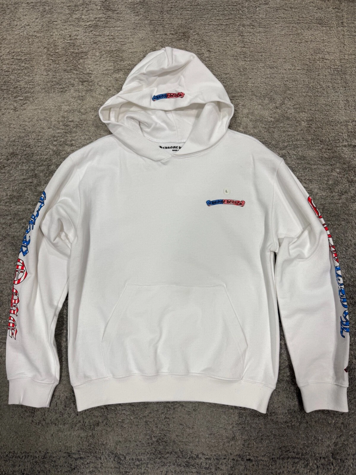 Felpa con cappuccio grande Chrome Hearts Matty ragazzo bianca bandiera americana 4 luglio