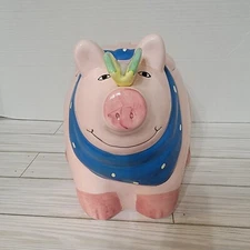 Vintage CoCo Dowley Brand PIG with Butterfly on Nose Cookie Jar PINK Ceramic Jar