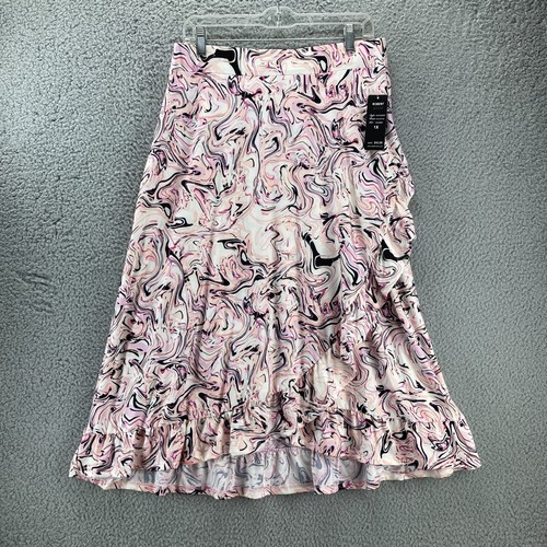 Robert Louis Swirly Ruffle Midi Skirt Womens 1X Wrap Pink Elastic Waist Art