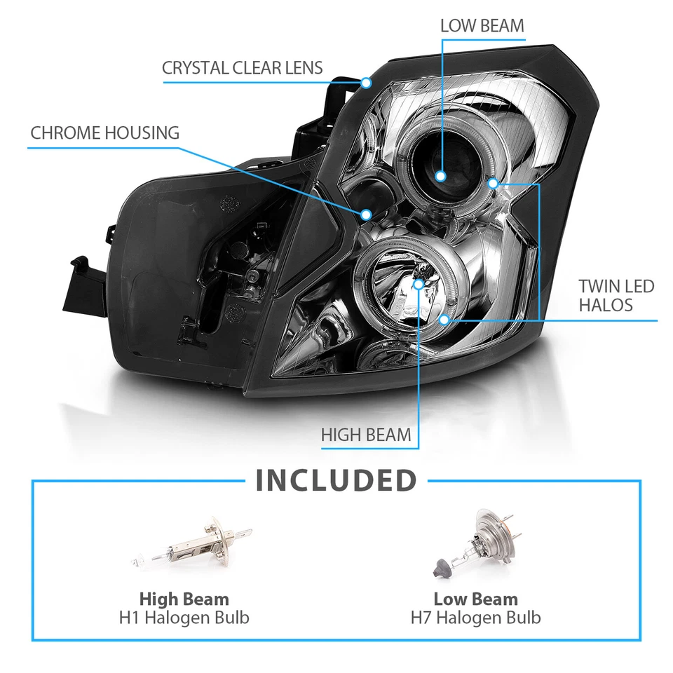[Dual LED Halo]2003 - 2007 Fit Cadillac CTS Chrome Projector Headlights - Imagem 3 de 4