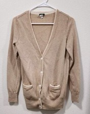 J.CREW CASHMERE/WOOL V-NECK PASTEL SAND BROWN LONG SLEEVES CARDIGAN SWEATER S