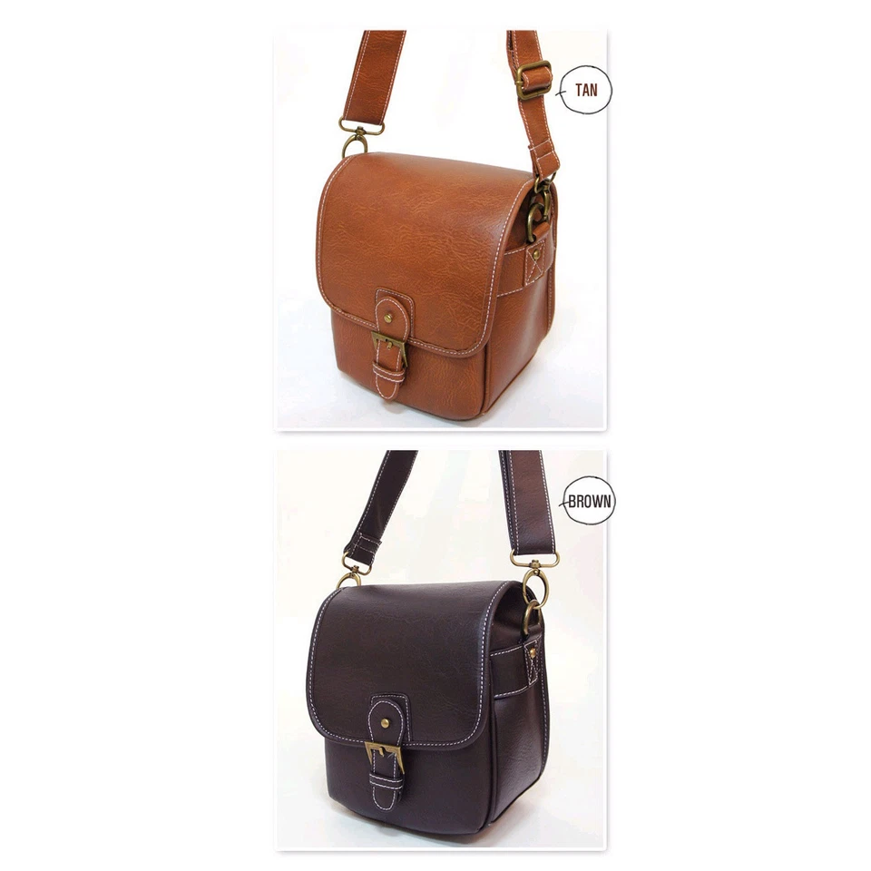 Mens Womens Casual Faux Leather Shoulder Bag for Lens DSLR Camera Color Black - Image 3 of 4