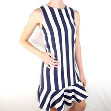 Asos Striped Blue White Mini Shift Dress Womens 8 Cap Knee Sleeve Sleeveless
