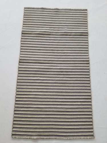 Vintage Handmade Traditional Striped Black White Kilim Floor Rug Carpet 146x78cm