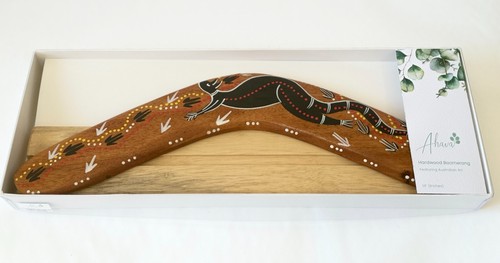 BOOMERANG 14"/35CM + SOPORTE - MADERA DURA - ARTE ABORIGEN, AUSTRALIA, INDÍGENA - Imagen 5 de 11