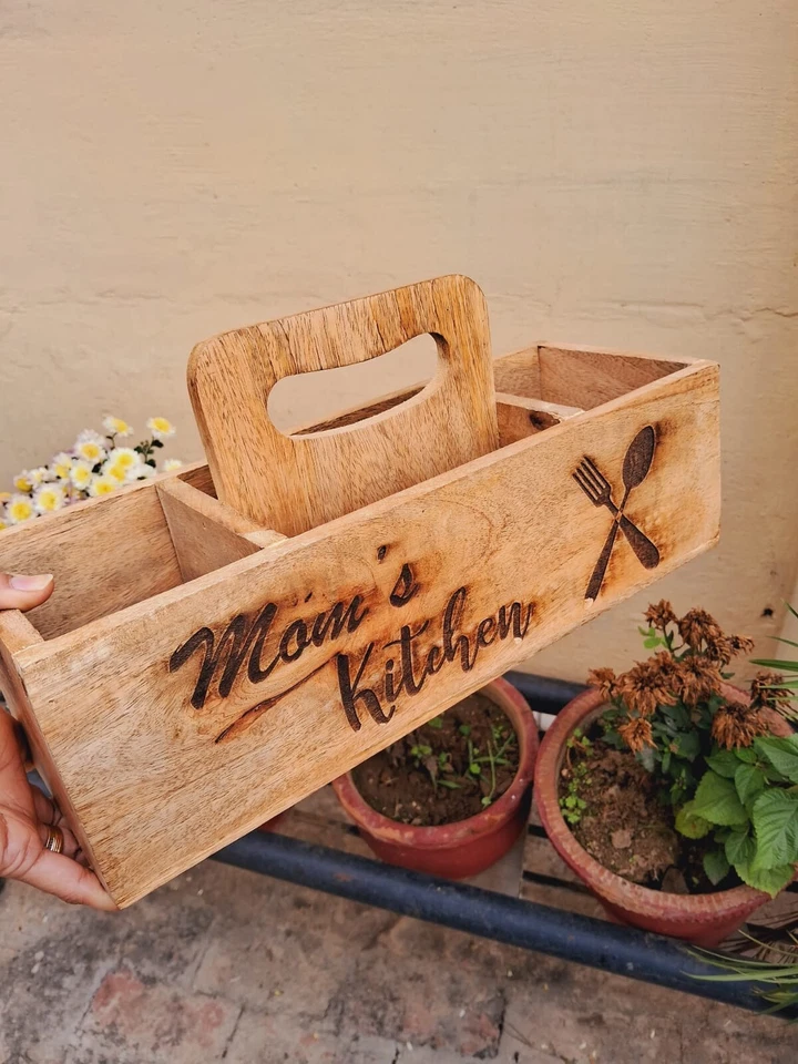 Mesa organizadora de madera hecha a mano cuchara y tenedor soporte para cubiertos comedor decorativo Foto 2 de 4