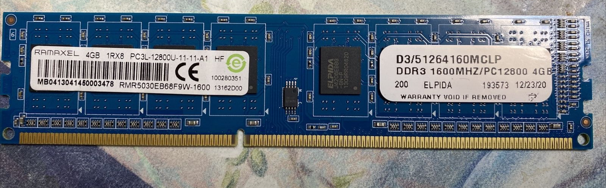 RAMAXEL ELPIDA 4GB 1Rx8 PC3L-12800U DDR3-1600MHz Desktop RAM