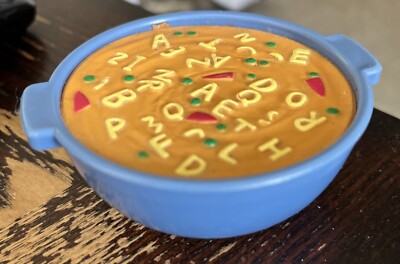 2002 Moose Mountain Play Kitchen Food Alphabet Soup Bowl Doll Size Rare Vintage