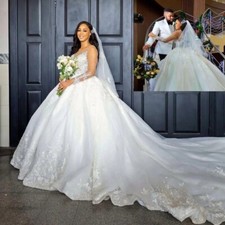 Luxury A-Line Wedding Dresses O-Neck Long Sleeved Royal Train Beaded Bridal Gown