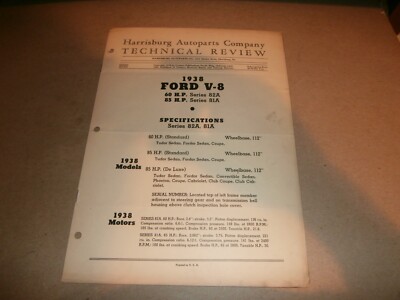 Vintage 1938 Harrisburg PA Autoparts Co Technical Review Pamphlet Ford V8