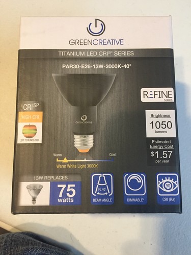 Green Creative 97902 LED Light Bulb PAR30-E26-13W-3000K-40 Replace 75W 1050 Lum - Picture 2 of 6
