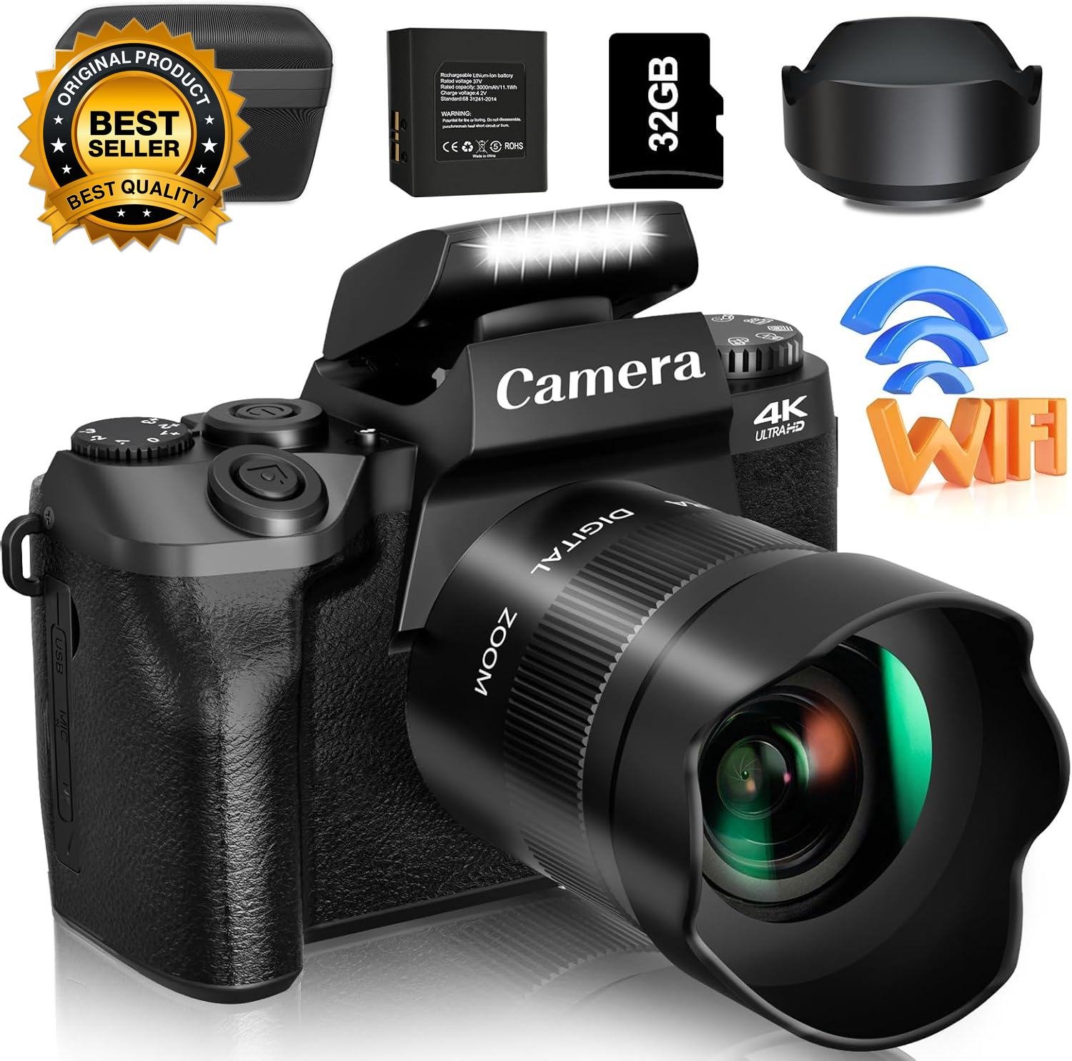 4K 64MP WiFi Digital Camera with Touch Screen for Vlogging & Photography-image