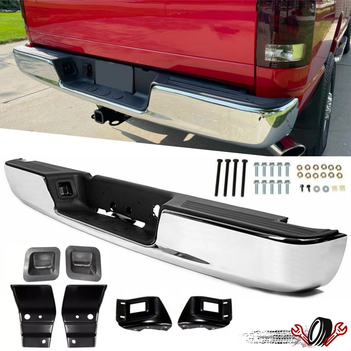 Black Rear Step Bumper Assembly For 2003-2008 Dodge Ram 1500, 2500, 3500