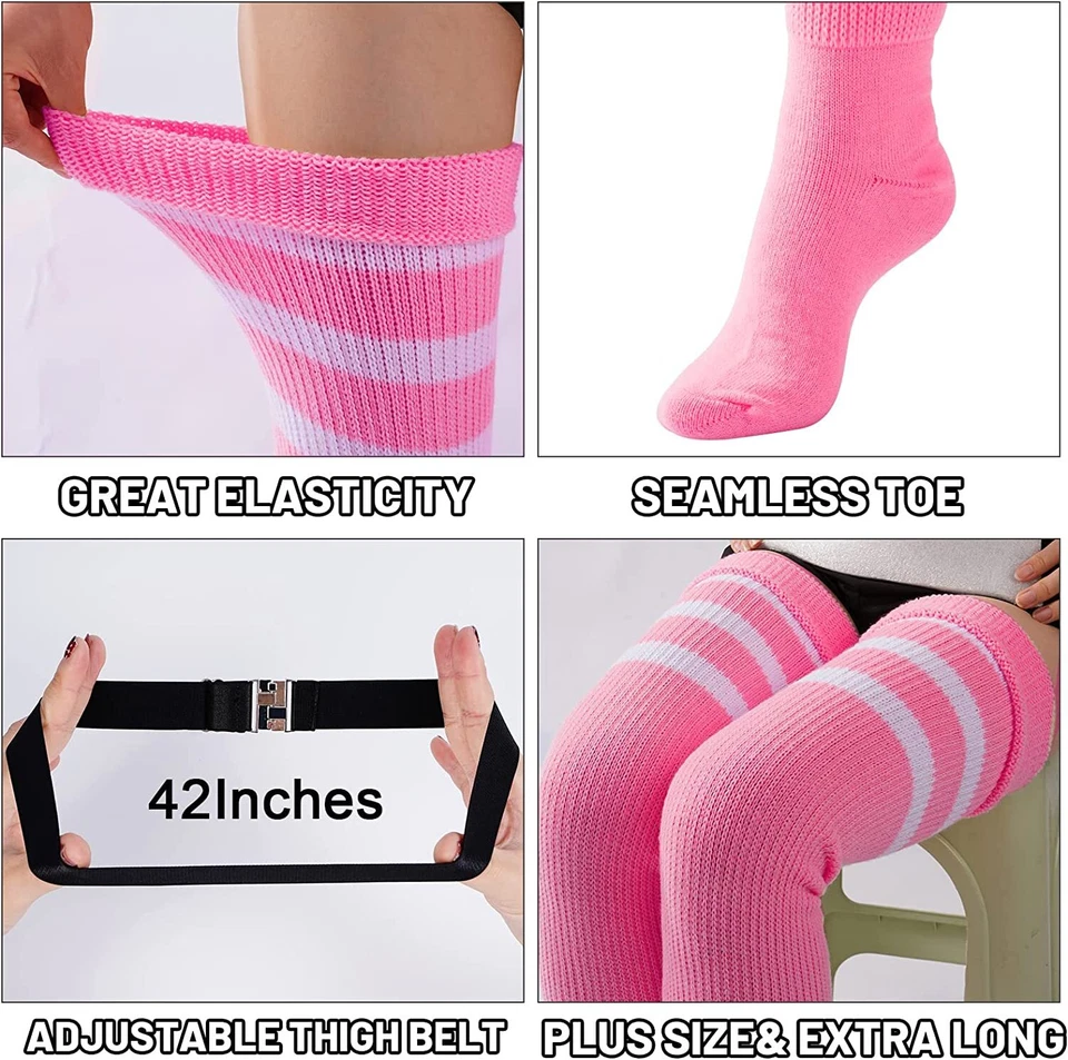 Plus Size Women's Long Thigh High Socks for Thick Thighs w/ Garter Belt - Image 4 of 4