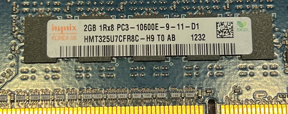 4x 2gb (8GB) Hynix 1Rx8 PC3-10600E-9-11-D1 - Image 2 of 2
