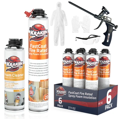 Kraken Bond FastCoat Closed Cell Spray Foam 6 Pk Class A Fire-Rated Gun Incl Set