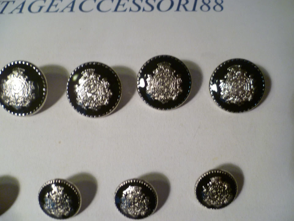 SET 12 BOTTONI STEMMA GIACCA UOMO SMALTO METALLO BLU ARGENTO 8X1,5 / 4X2,2 CM - Immagine 4 di 4