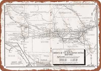 METAL SIGN - 1940 Burlington Railroad First 90 Years Map - Vintage Rusty Look