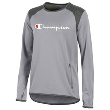 Champion Script Logo Women's Active Grey Athletic Tech Crew Performance Fleece