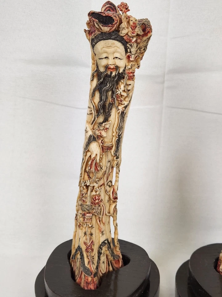 INCREÍBLE PAR DE ESCULTURAS DE HUESOS CHINAS HOMBRE Y MUJER KWAN YIN? KUAN GUAN 11" Foto 3 de 4