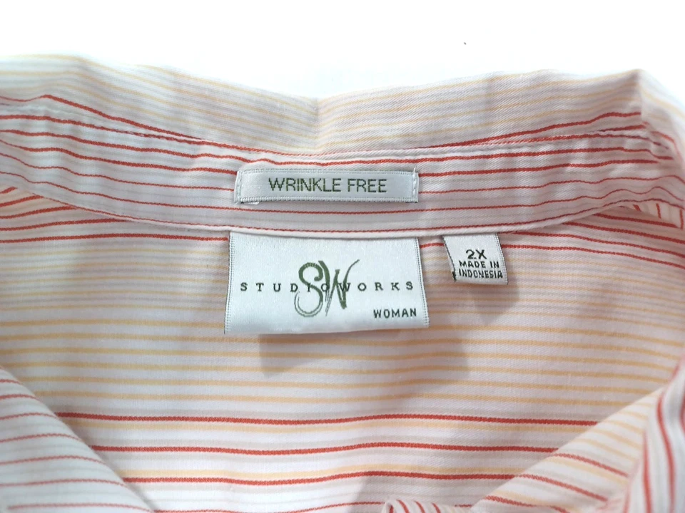 Blusa Studio Works feminina tamanho 2X botão listrado manga 3/4 sem rugas - Imagem 2 de 4