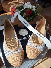 Chanel Ballerina 40.5 Raffia beige/weiß, NEU, FULLSET, Instagram Trend