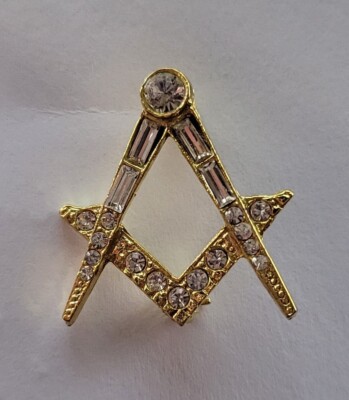 Square and Compass Mason with stones lapel pin gold Grand Masters ladies