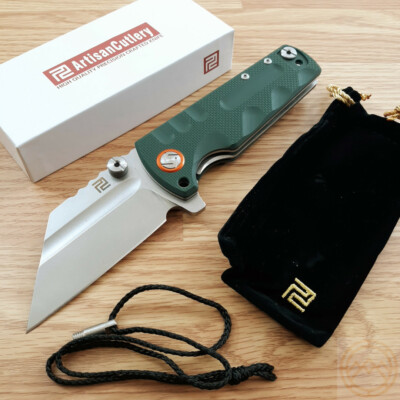Artisan Proponent Framelock Folding Knife 4'' D2 Steel Blade Green G10 Handle