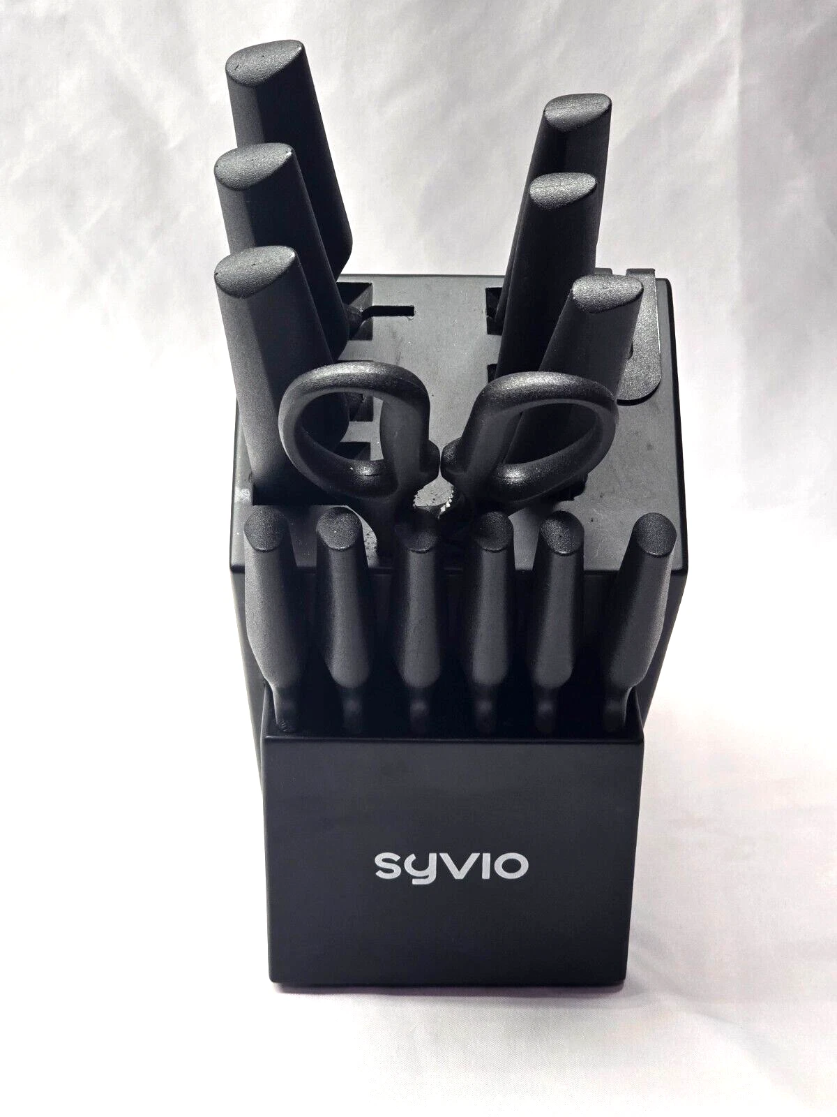 Syvio 14-Piece Kitchen Knife & Wood Block Set Built-In Sharpener