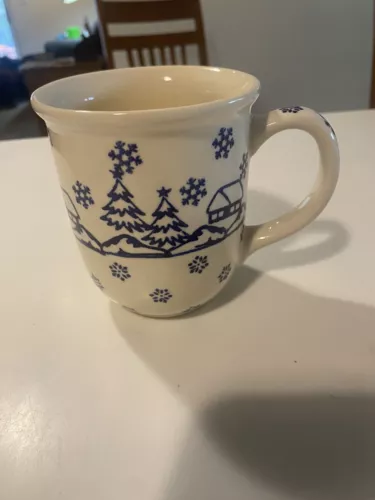 Polish Pottery Winter Mug Ceramika Z Boleslawiec WIZA winter Scene Cabin Woods