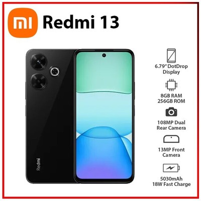 (New) Xiaomi Redmi 13 8GB+256GB BLACK Dual SIM Unlocked Android Mobile Phone