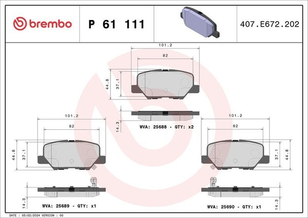 Brembo P 61 111 Bremsbelagsatz, Scheibenbremse FüR CitroËN Mazda Mitsubishi-image