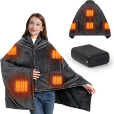 Cordless Heated Blanket with 20000Mah Power Bank, 58"X35" Dual-Sided Crystal Vel