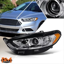 For 13-16 Ford Fusion Left Side OE Style Projector Headlight Lamp Chrome/Amber